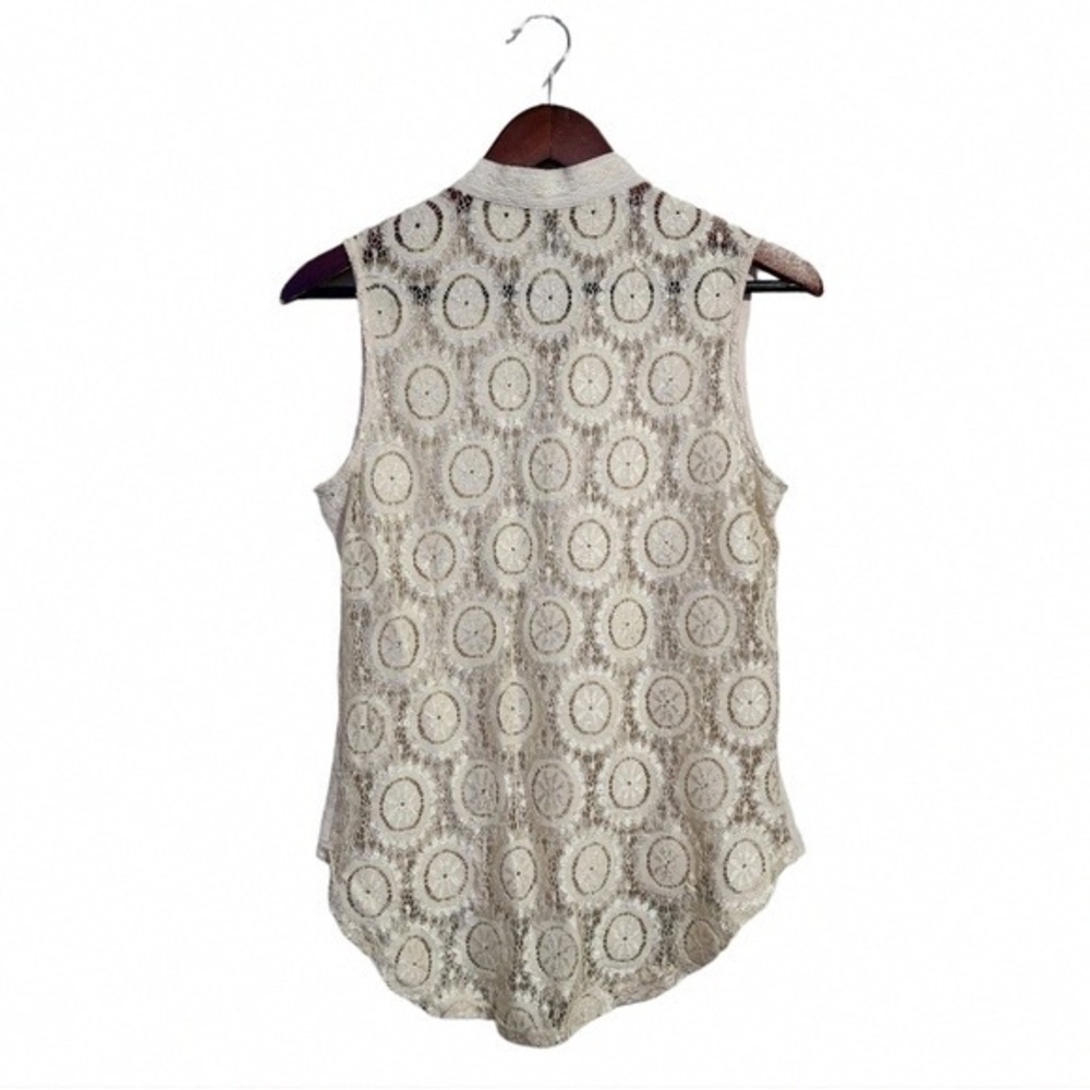 Sleeveless Cream Crochet Button-Front Top